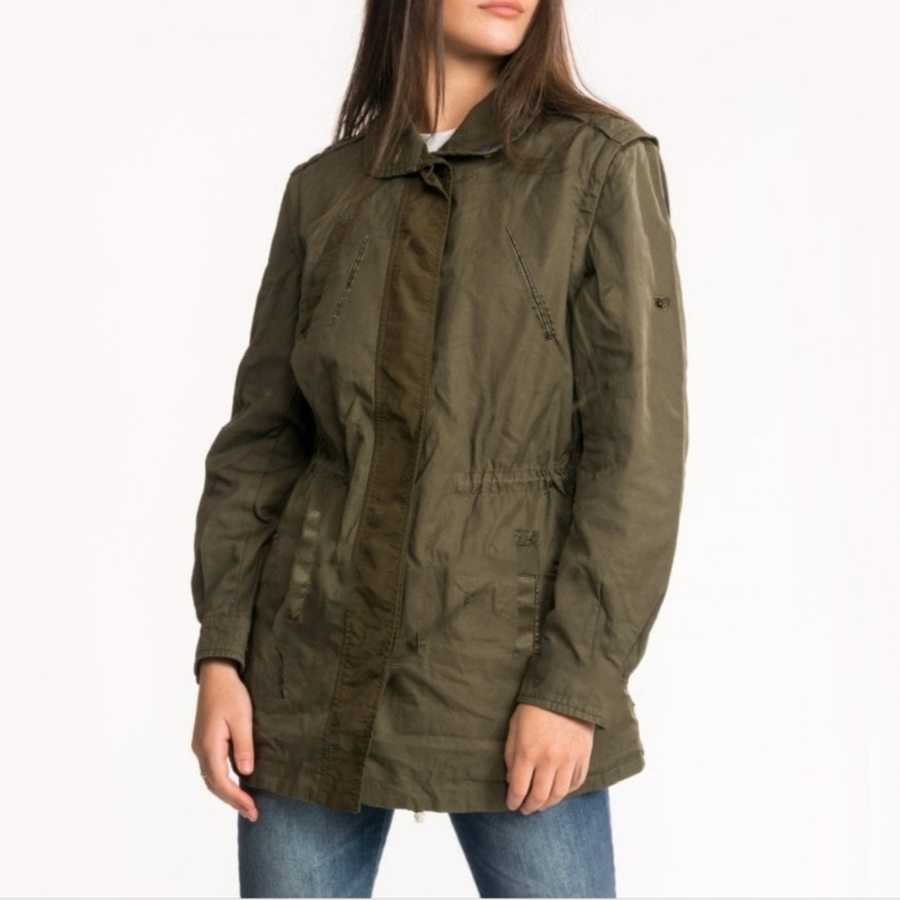 New! Dana Buchman Army Green Hooded Full Zip Utility Outdoor Jacket - Picture 1 of 9